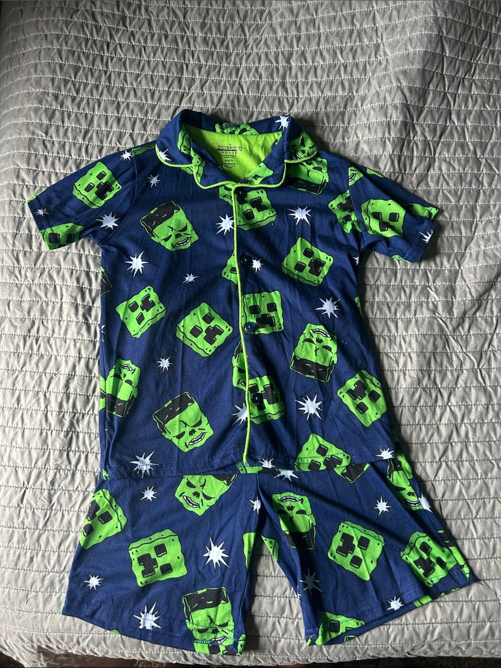 Minecraft the movie button up pajama short set